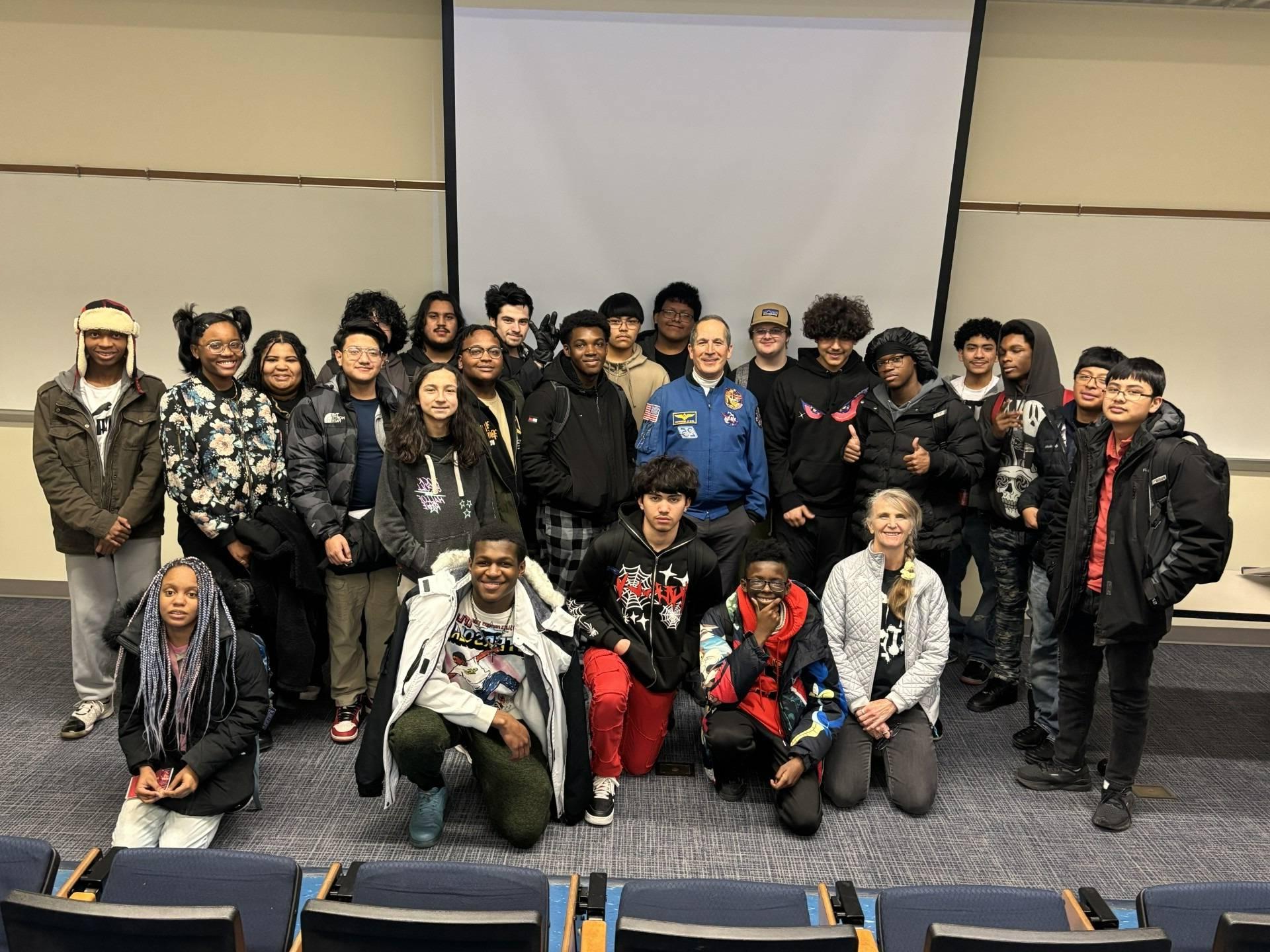 Astronaut meeting high school students at GVSU